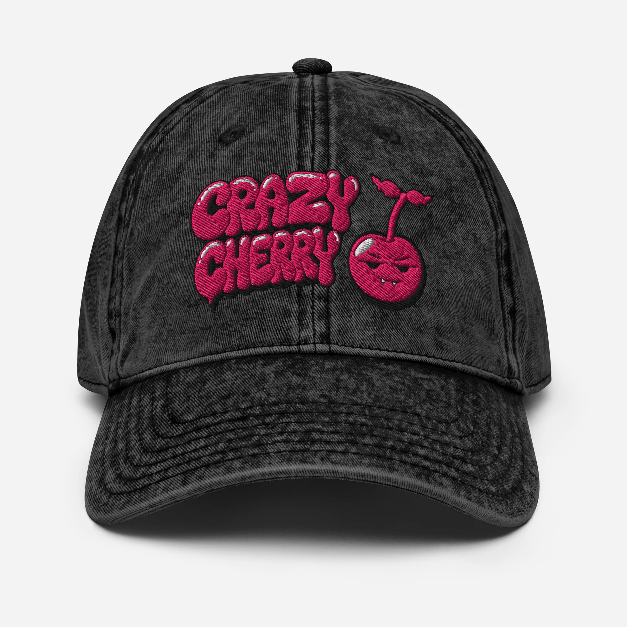 Cherry Cap flat, front - the full logo printed across the panel.